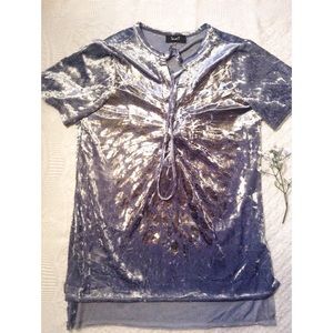 Velvet Lace Front Top w/ Gold Feather Design